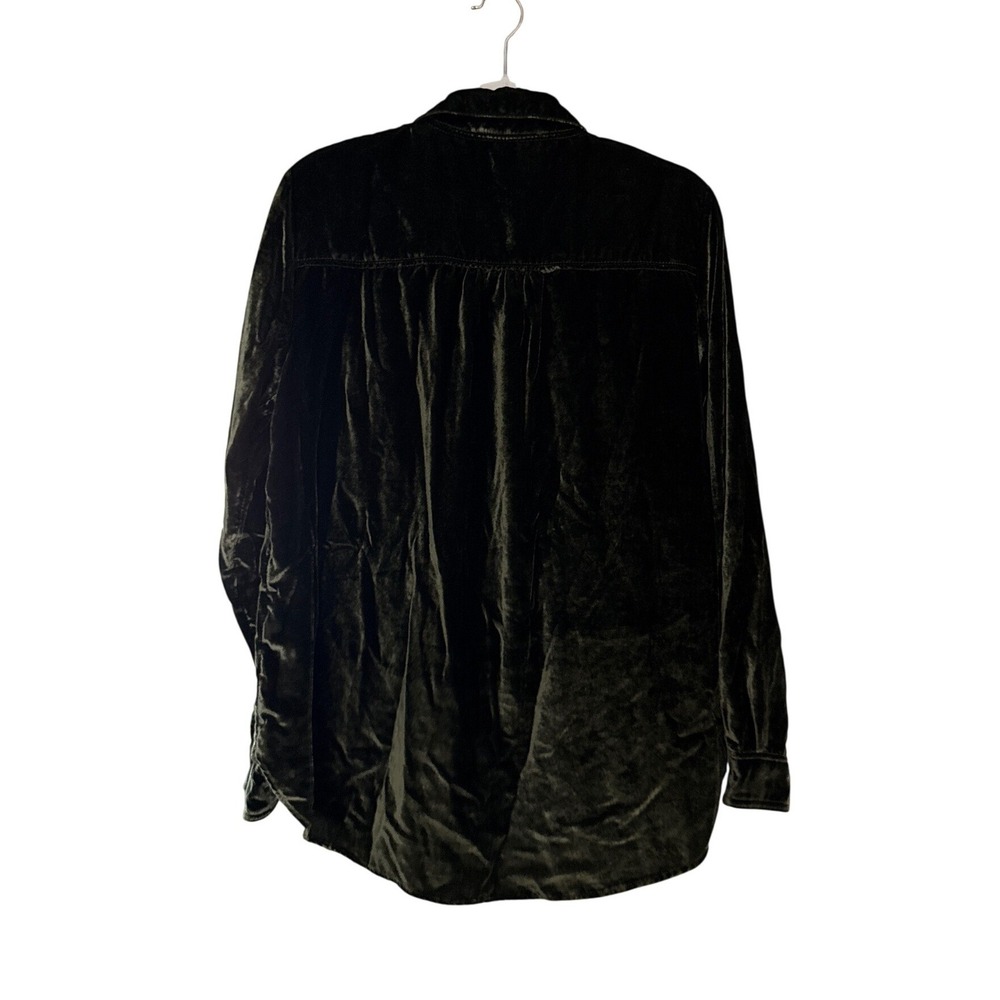 Anthropologie Pilcro Hadley Velvet Button Front Shirt Relaxed Fit Evergreen Sz M - Picture 4 of 10